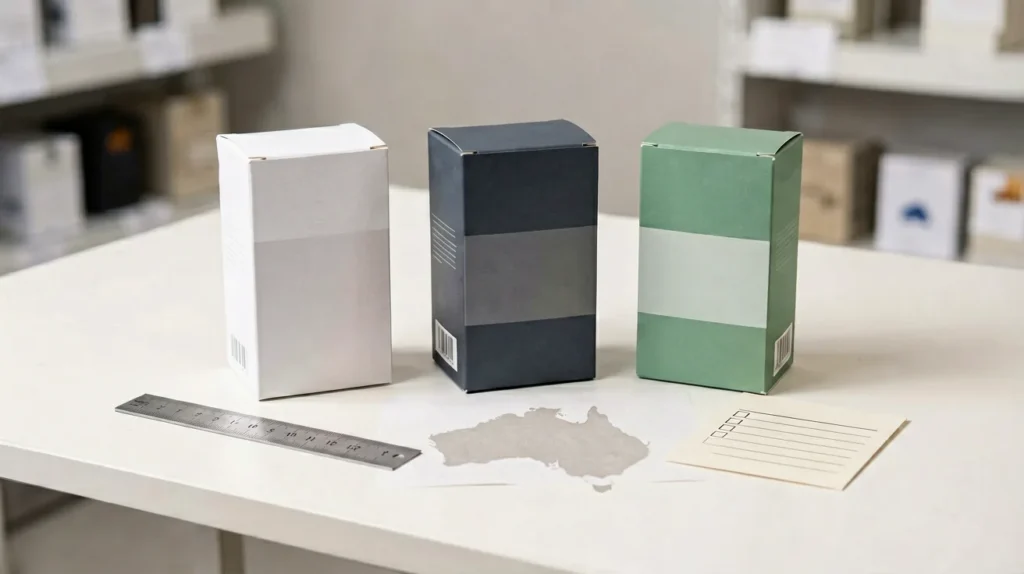 Unbranded slim-format carton comparison arranged on a neutral retail desk