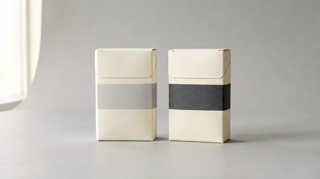 Two generic soft carton boxes arranged side by side for a price comparison