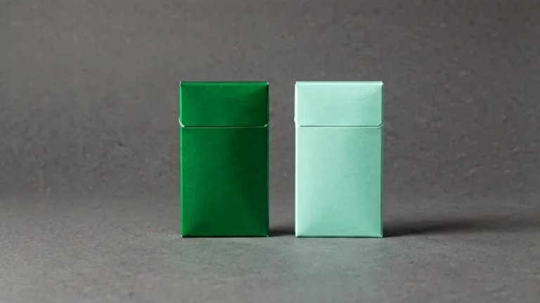 Abstract green and mint carton shapes arranged for an ESSE product comparison