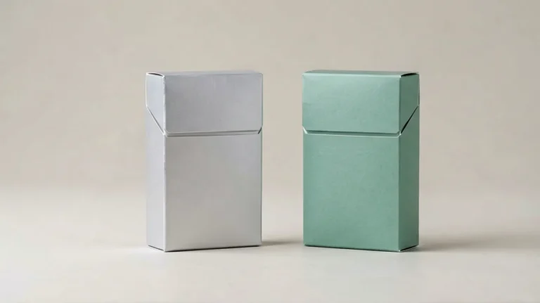 Unbranded silver and green cartons illustrating an ESSE product comparison