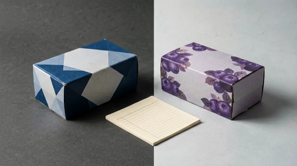 Two unbranded carton boxes arranged for a blueberry catalogue price comparison